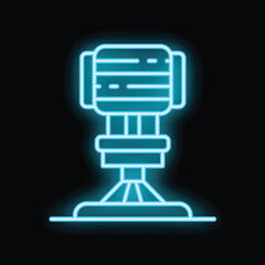 Blue glowing neon line milling machine icon isolated on black background