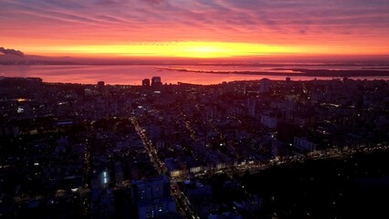 Fototapeta premium Sunset Skyline At Porto Alegre In Rio Grande Do Sul Brazil. Sunset Landscape. Downtown District. Highrise Buildings City Skyline. Sunset Skyline At Porto Alegre In Rio Grande Do Sul Brazil. 