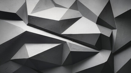 Obraz premium Abstract geometric patterns in shades of gray, showcasing sharp angles and three-dimensional textures.