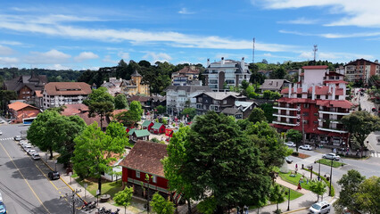 Gramado Brazil. Landmark Square At Gramado In Rio Grande Do Sul Brazil. Stunning Cityscape. Residential Houses. Green Valley Mountains. Landmark Square At Gramado In Rio Grande Do Sul Brazil. 