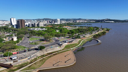 Edge Of Guaiba At Porto Alegre In Rio Grande Do Sul Brazil. Downtown District. Public Idyllic Area....