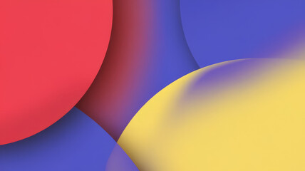A vibrant abstract composition featuring overlapping shapes in red, blue, and yellow. The smooth gradients create a fluid and dynamic visual experience.