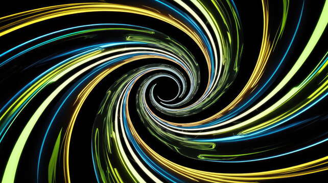 A vibrant swirl of neon colors in a dynamic spiral pattern, creating a mesmerizing and energetic visual effect that draws the viewer's eye into its depths.