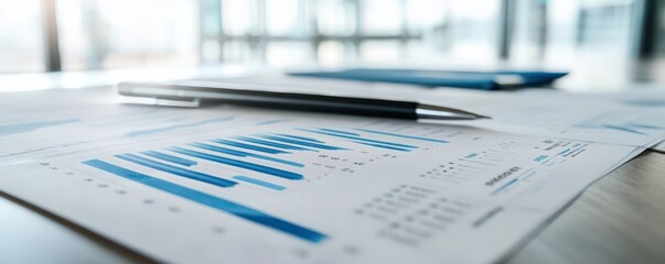 business documents with detailed metrics and investment data on a desk in a corporate setting