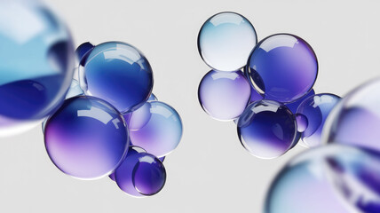 Fototapeta premium Translucent blue and purple spheres gracefully cluster together in a modern, minimalist composition, creating a calm and soothing visual experience.