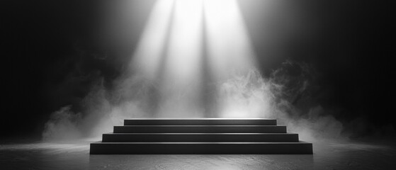 A staircase with a light shining on it