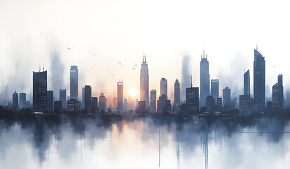Naklejka premium urban landscape futuristic cityscape printed white canvas format