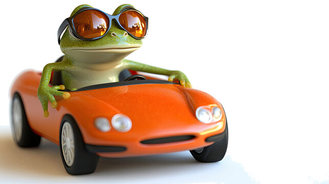 Cool Frog With Sunglasses Driving a Toy Car for Summer Promotion Generative AI