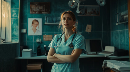 Confident Female Doctor in Clinical Setting