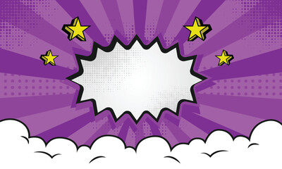 Pop art comic background style with cloud and stars design