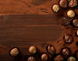 chocolates on wooden background