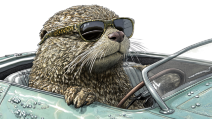 Adventurous Otter in Sunglasses Enjoying a Summer Drive Generative AI