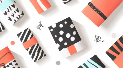 Monochrome minimalist Black Friday illustration with eclectic patterns and shadows