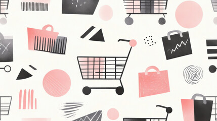 Minimalist Industrial Urban Black Friday Shopping Cart Illustration
