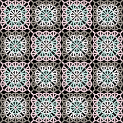 Pattern with crochet granny square with flowers wallpaper handmade decorative art design print	