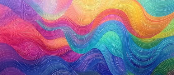 A colorful painting of a wave with a rainbow in the background