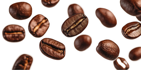 Dark brown coffee bean isolated on light gray background. Single bean with smooth surface and slight curve. Rich earthy color stands out against neutral backdrop. Transparent alpha mask.