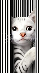 Obraz premium A playful image of a cat integrated into a striped optical illusion, exploring creativity and visual perception