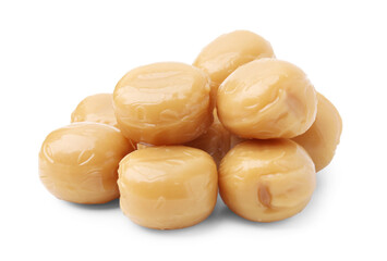 Tasty hard toffee candies isolated on white