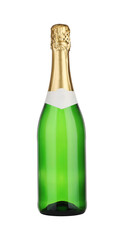 One bottle of champagne isolated on white