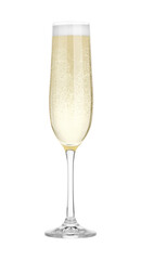 Champagne in glass isolated on white. Sparkling wine