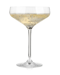 Champagne in glass isolated on white. Sparkling wine