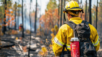 Male Caucasian firefighter in red gear discussing fire safety with children in a classroom.