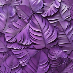 Obraz premium 3D texture of palm leaves arranged in shades of purple, evoking tropical elegance