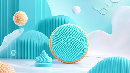 Teal Frosted Cookie on a Minimalist Background