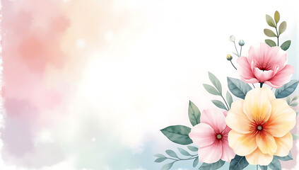 Obraz premium Watercolor floral clipart, in pastel shades of pink, pastel rainbow colors, soft gradient, ethereal blooms, abstract flowers, dreamy botanical illustration