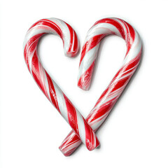 Two candy canes in the shape of a heart, isolated on a white background, 
