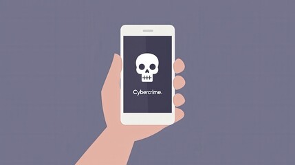 Understand the implications of cybercrime through flat design imagery of a hand holding a smartphone