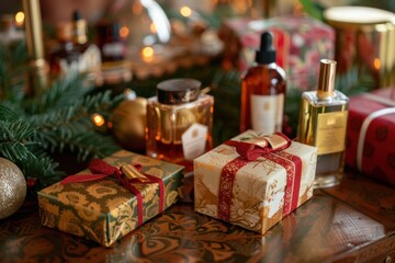 Luxury Holiday Gift Set with Beauty Products and Perfumes in Festive Packaging