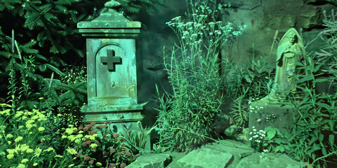 A statuesque first aid cabinet in sapphire blue, standing tall amidst a zen garden filled with healing herbs.