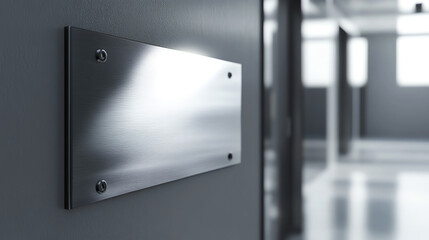 Sleek metal nameplate with reflection