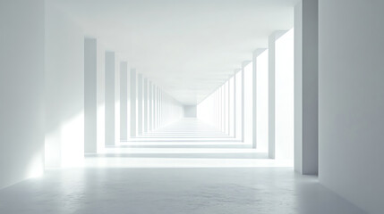 Obraz premium White minimalist corridor with symmetrical lighting
