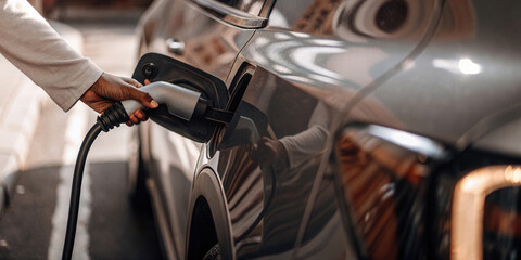 Electric Car Being Charged at Station