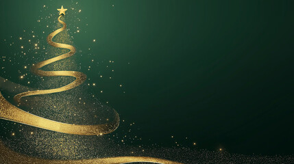 Obraz premium 2025 New Year's Eve Party Celebration Christmas Tree green background. Christmas Tree made of glittering gold dust. Copy paste area for text and brand. 