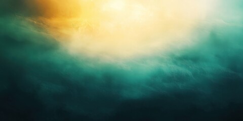 Fototapeta premium Golden sunlight shining through dark green clouds background