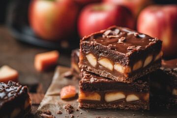 Caramel apple bars with chocolate and nuts