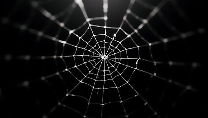 Obraz premium Black background with white round spider webs, intricate, delicate, ethereal, black background,