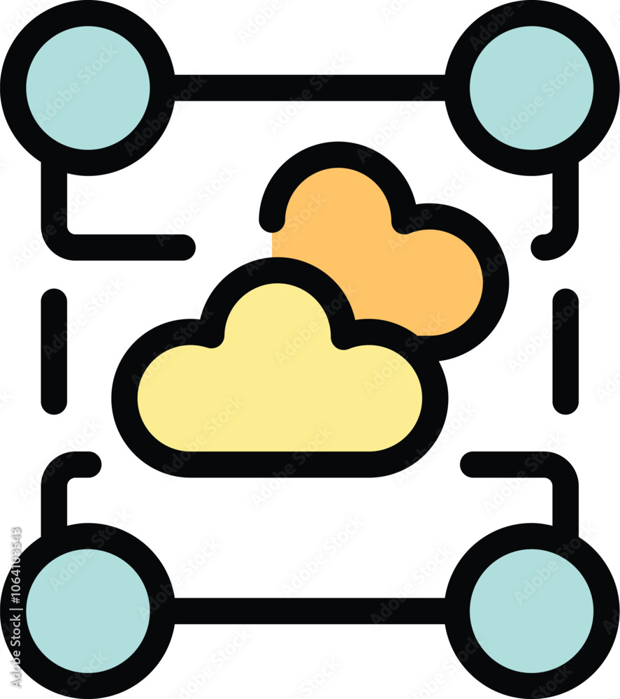 Poster simple and colorful vector icon of a cloud computing network system connecting multiple devices