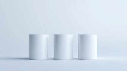 Three white cylinders in minimalist composition