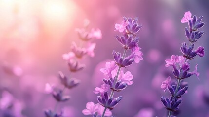 Fototapeta premium Lavender flowers with soft pink bokeh background
