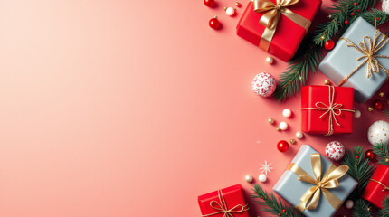 Top View Of Decorative Xmas Background With Copy-Space