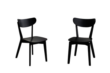 Obraz premium two black wooden chairs isolated on a white background, modern design