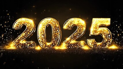 Golden numbers representing 2025 shine brightly amidst a backdrop of sparkling lights, creating a festive atmosphere