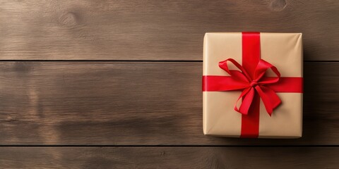 Fototapeta premium beautifully wrapped gift with red ribbon top view copy space --ar 2:1 --style raw --personalize 8hlmt7z --v 6.1 Job ID: 7c0b498b-4869-4c4c-ab72-db8e78b8978b