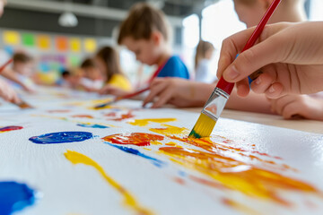 Children Painting Together in Art Class