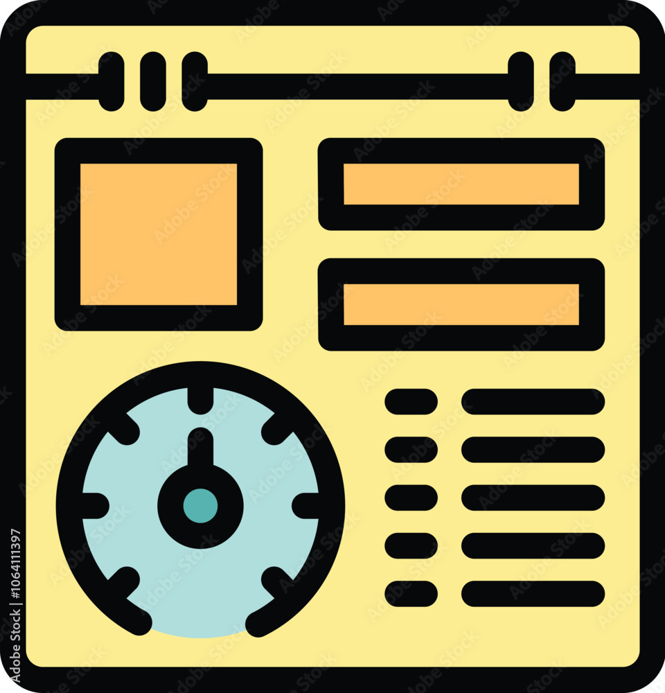 Poster simple icon of a project management app interface displaying various elements, including a clock hig